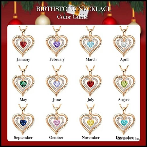 Double Heart Birthstone Necklace Elegant Personalized Gift for Her - Picture 7 of 8